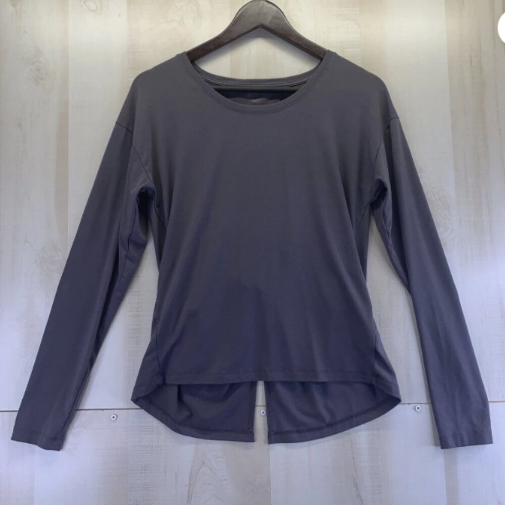 Athleta Womens Slate Gray Slit Tie Knot Back Long Sleeve Shirt